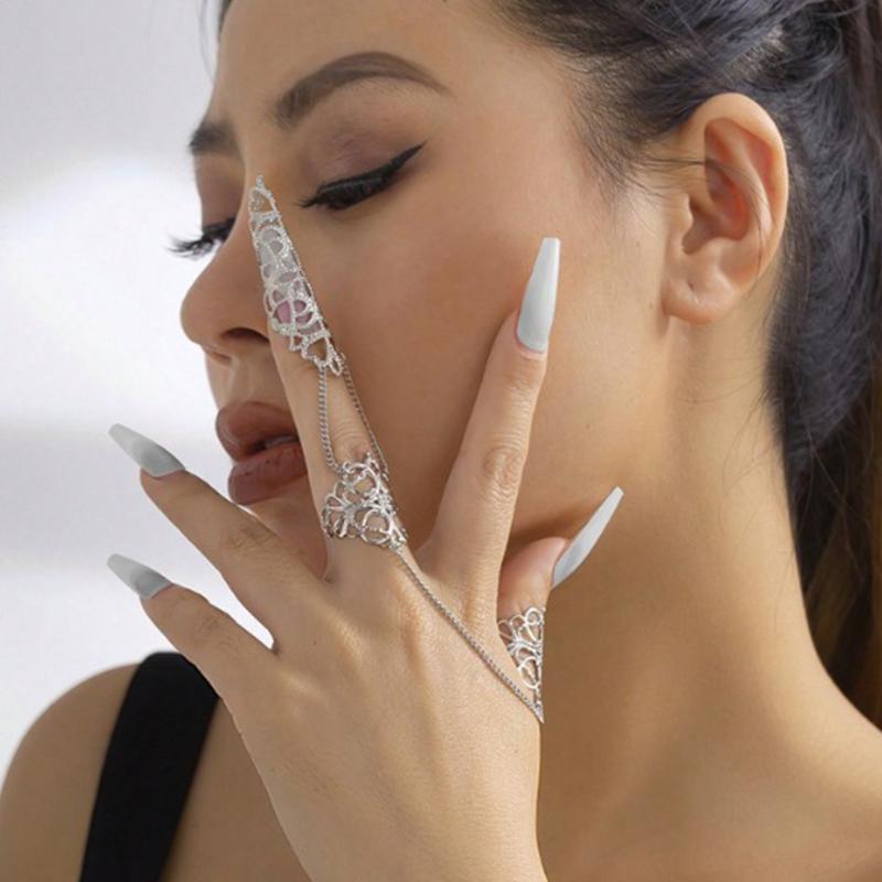 Nail Bracelet Punk Goth Dubai Indian Hollow Finger Wrist Chain Bracelet Wed Bridal Punk Nail Rings Bracelet Cosplay Hand Jewelry