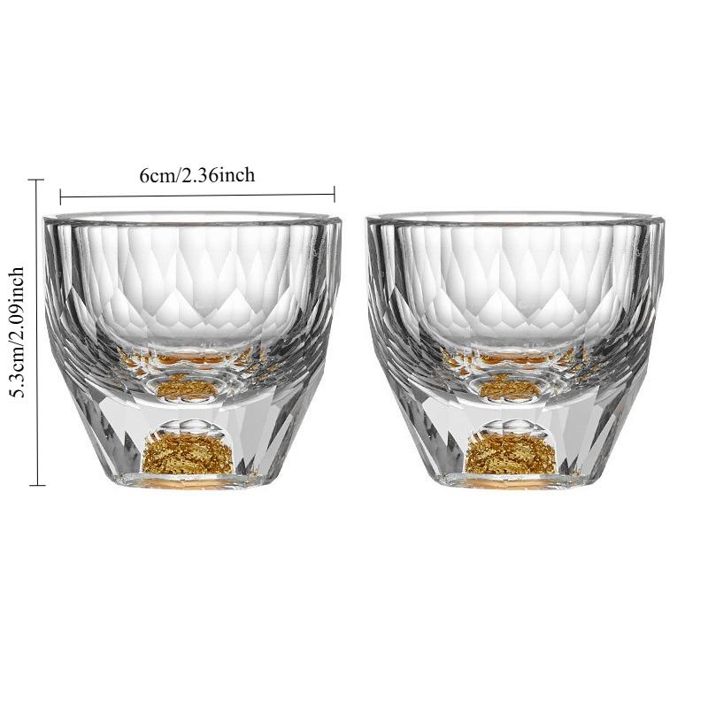 2pcs Sets 50ml Luxury Wine Glasses Gold Foil Wine Cup Art Design Glass Set Crystal Whiskey Glass Transparent Tea Cup Drinkware 2pcs