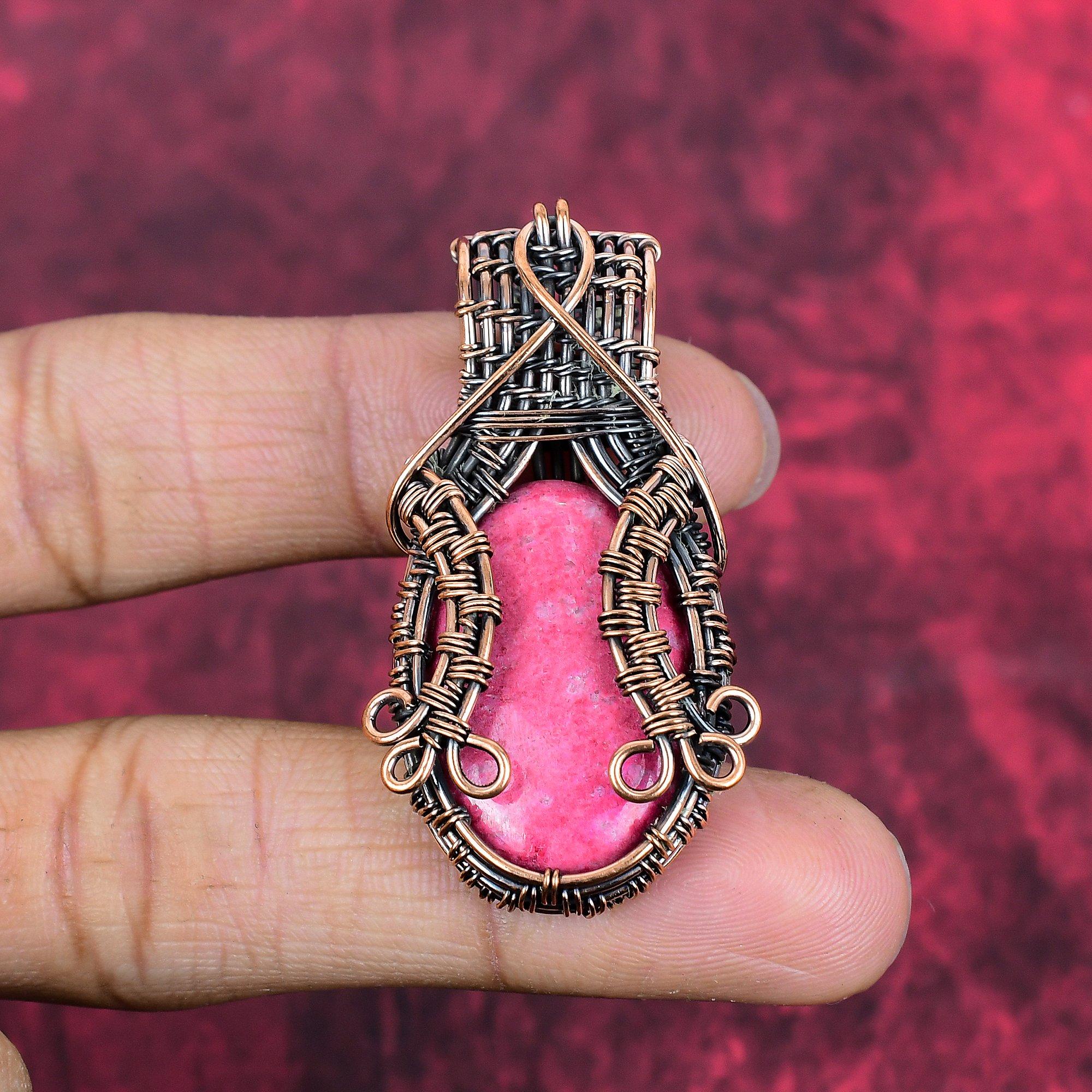 Thulite pendant copper wire wrapped jewelry natural gemstone pendant handmade jewelry copper pendant gifts for mom antique wire wrap pendant