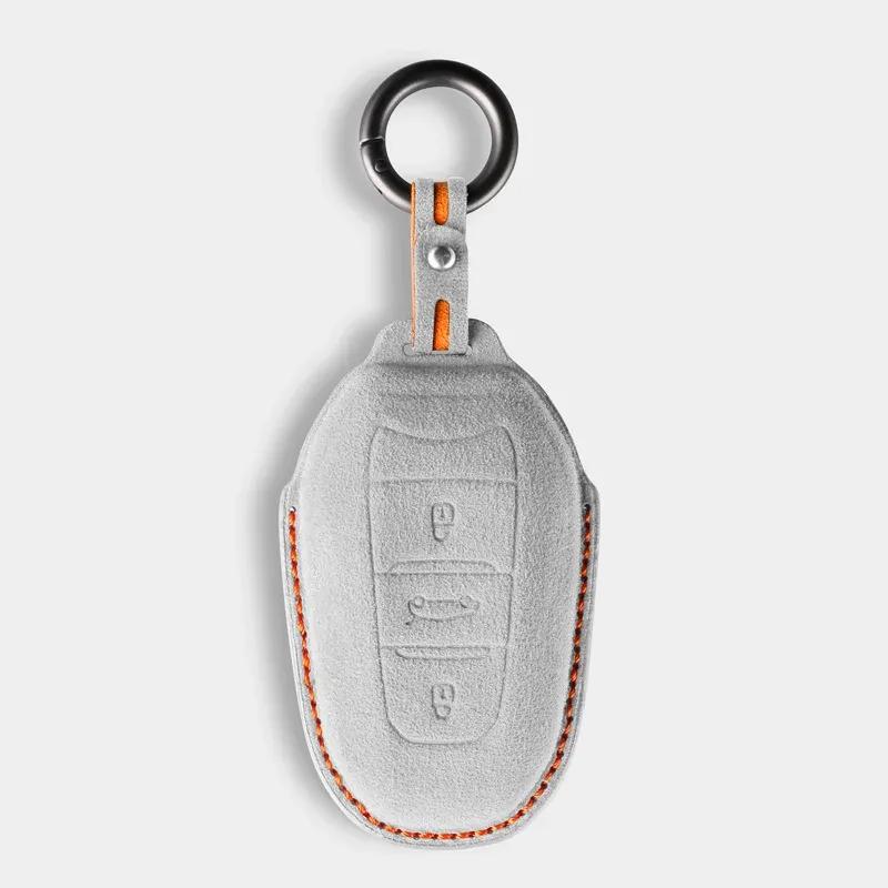 For Peugeot 2008 308 408 508 2008 3008 4008 5008 Car Key Case Full Cover Fob Alcantara keychain 3 Buttons Keybag Protecor Shell