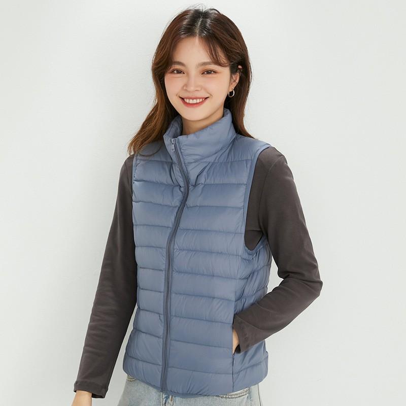 Womens Lightweight Down Vest Winter Warm Sleeveless Puffer With Stand Collar 86-90% White Duck