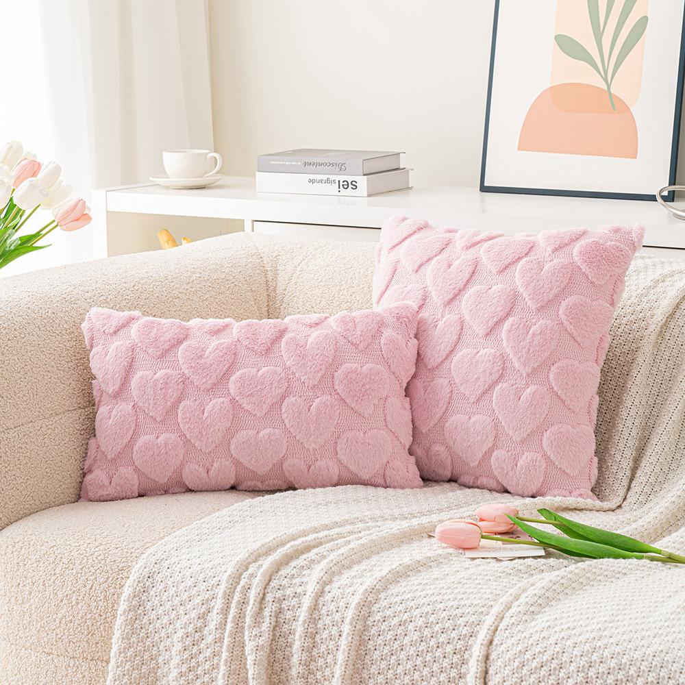 Valentinstag Liebeskissenbezug Dreidimensionales Plüschkissen Kissenkissen Kaninchenhaar Lendenkissen Festliche Wohnzimmerdekoration