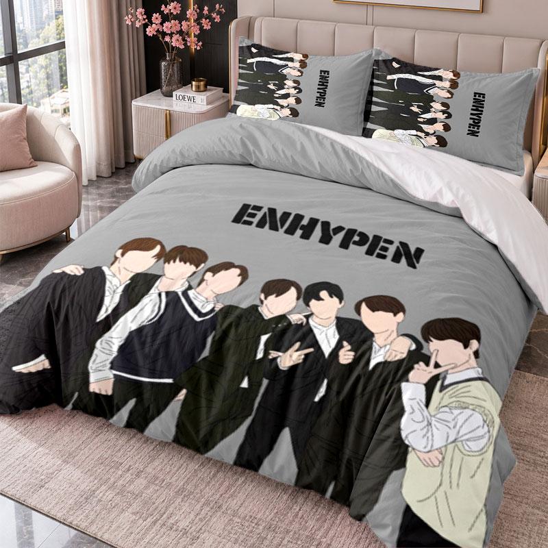 ENHYPEN 3Pcs Bedding Set Duvet Cover With Two Pillowcases For Bedroom Home Decoration