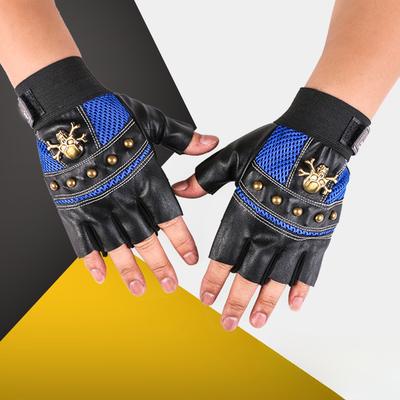 New Men and Women's Half Finger Gloves Skull Rivets Breathable PU Leather Outdoor Cycling Sports Fitness Leaky Gloves
