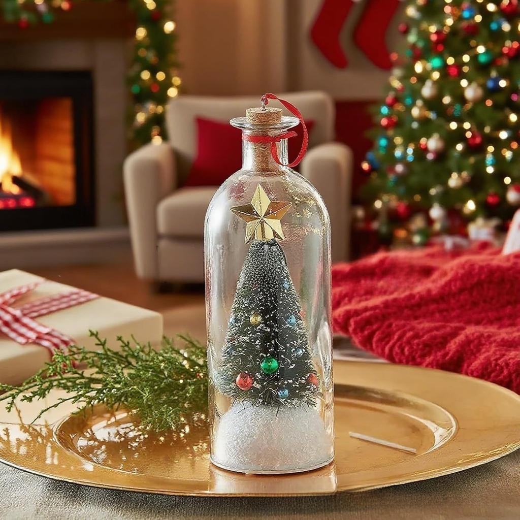 Message in a Bottle Christmas Tree Ornament with Recording Light-Up, Green Pink Blue Gold, 2-Pack and 3-Piece Pearl Foam Set, Bulk