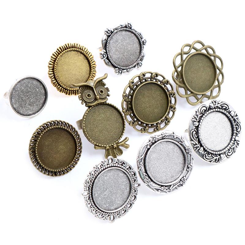 20mm 5 Stück Antik Versilbert Bronze Messing Verstellbare Ringfassungen Leer/Basis,Passend für 20mm Glas Cabochon,Knöpfe;Ringeinfassungen