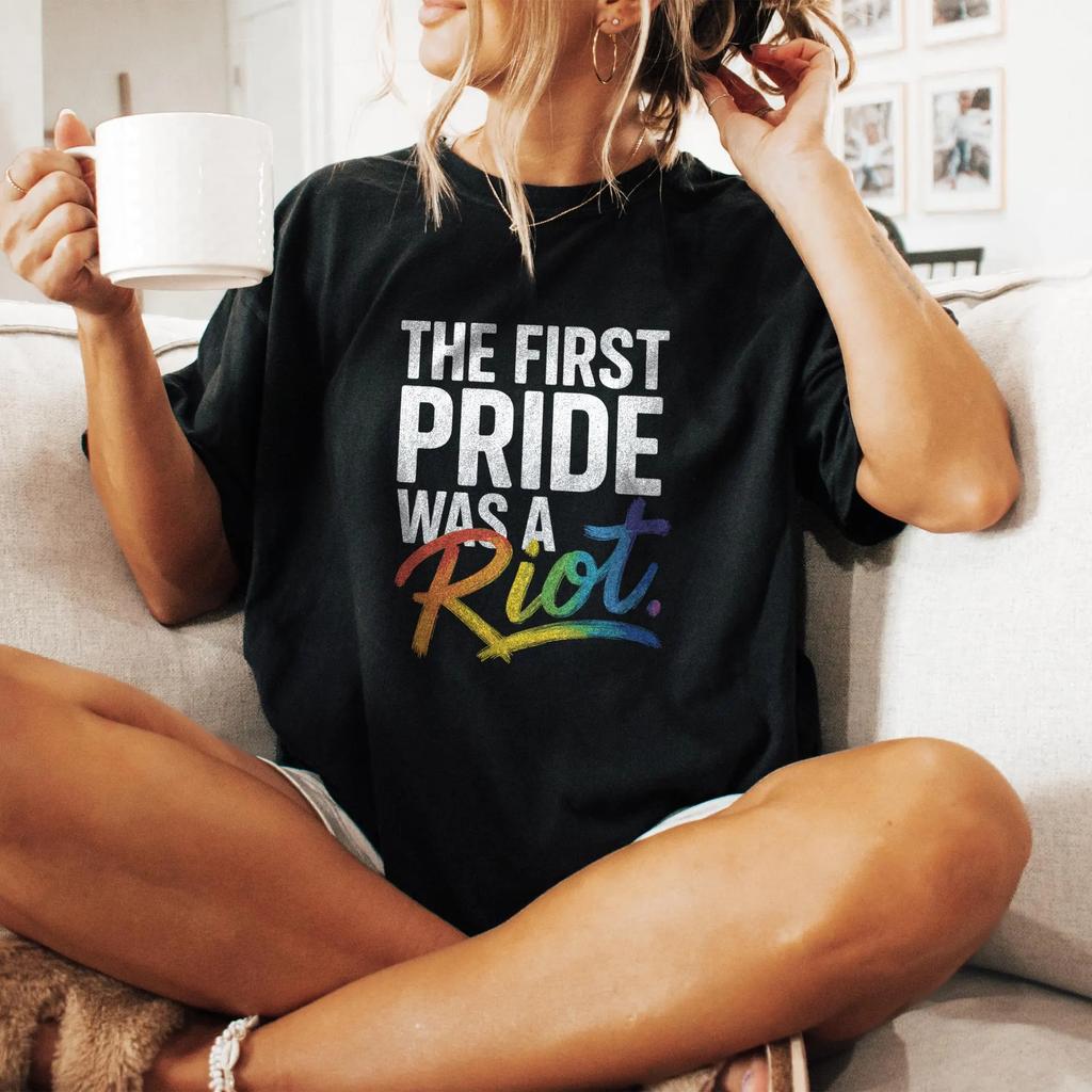 The First Pride Was A Riot Shirt LGBTQ Rainbow Pride Tee Summer Mens and Womens Loose and Breathable Tshirt Top