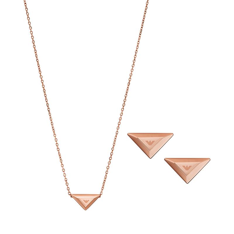 

Emporio Armani Triangle Eagle Logo Minimalist High-End Steel Necklace Earrings Women jewelry Rose-Gold EGS3121SET Basic Packaging