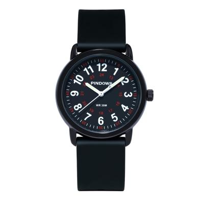 PINDOWS Silicone Band Design Analog Quartz Watch For Young Generations and Students High Visibility Waterproof Unisex Wristwatch Dial with Luminescent