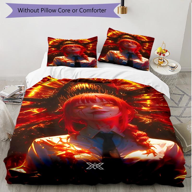 3pcs Duvet Cover Set (1*Duvet Cover + 2*Pillowcase, Without Core), Makima Chainsaw Man Print Soft All‑Season Bedding Set, Home Bedroom Decor Gift