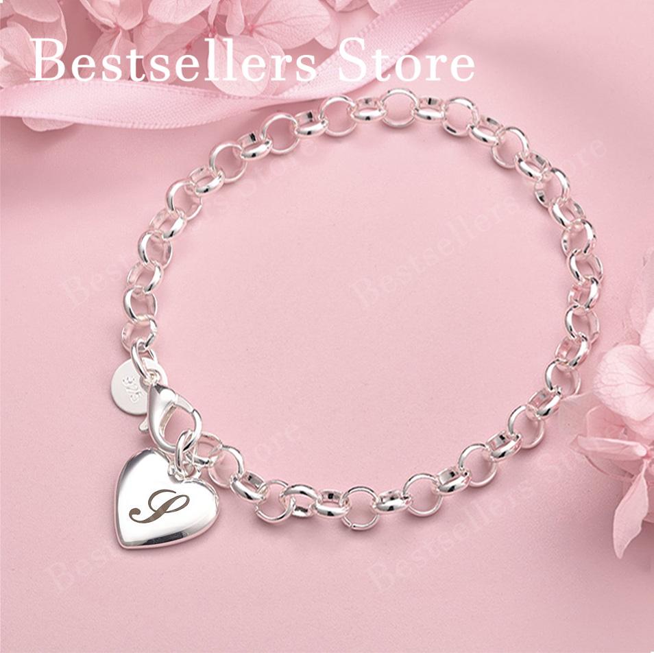 Luxury 925 sterling silver 8-inch 26 letter heart-shaped bracelet for women's fashionable wedding accessories