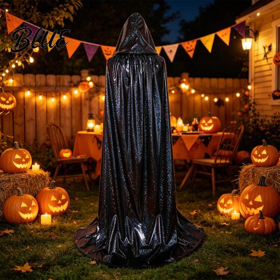 Multi-color Costume Cape Shiny Hooded Cape Iridescent Full Length Cloak Sparkly Unisex Elegant Flowing Cloak for Halloween Masquerade Party