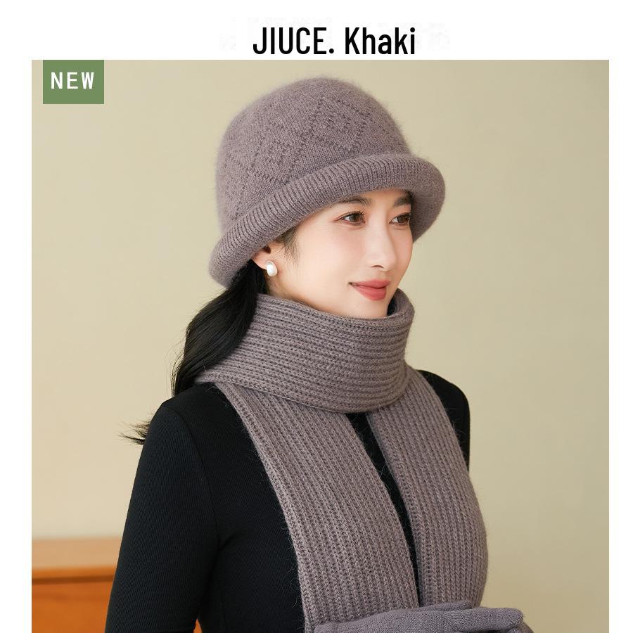 

Комплект из шапки и шарфа из меха кролика премиум-класса с толстыми полями для зрелых женщин - зимнее тепло Hat Only