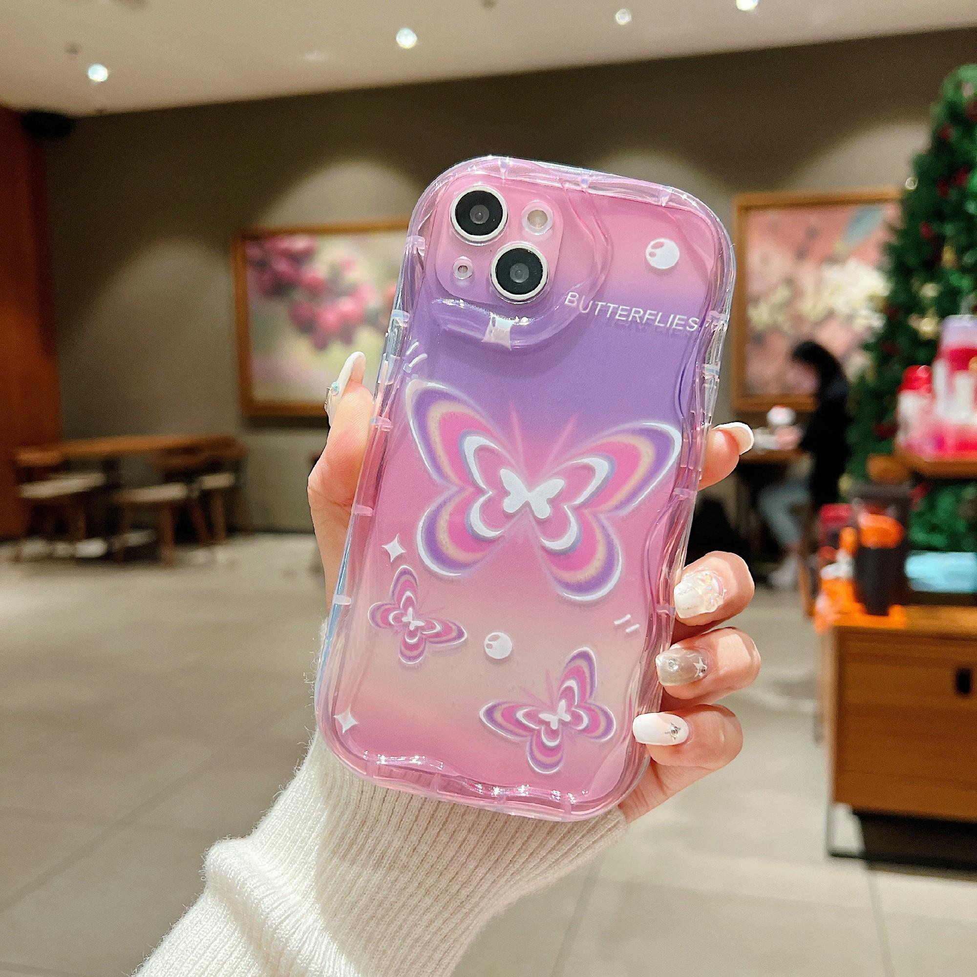 

For iPhone 14 Back Case Soft TPU Pattern Printing Back Phone Cover Colorful Butterflies