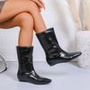 Premium patent leather retro short boots women's 2025 autumn and winter temperament pointed head versatile inner height increasing square head medium