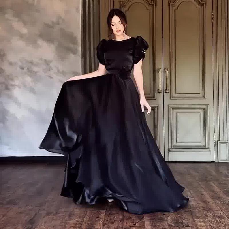 

Элегантное летнее женское вечернее длинное платье однотонной расцветки с рукавами-буфами 2024 3X Large чёрный