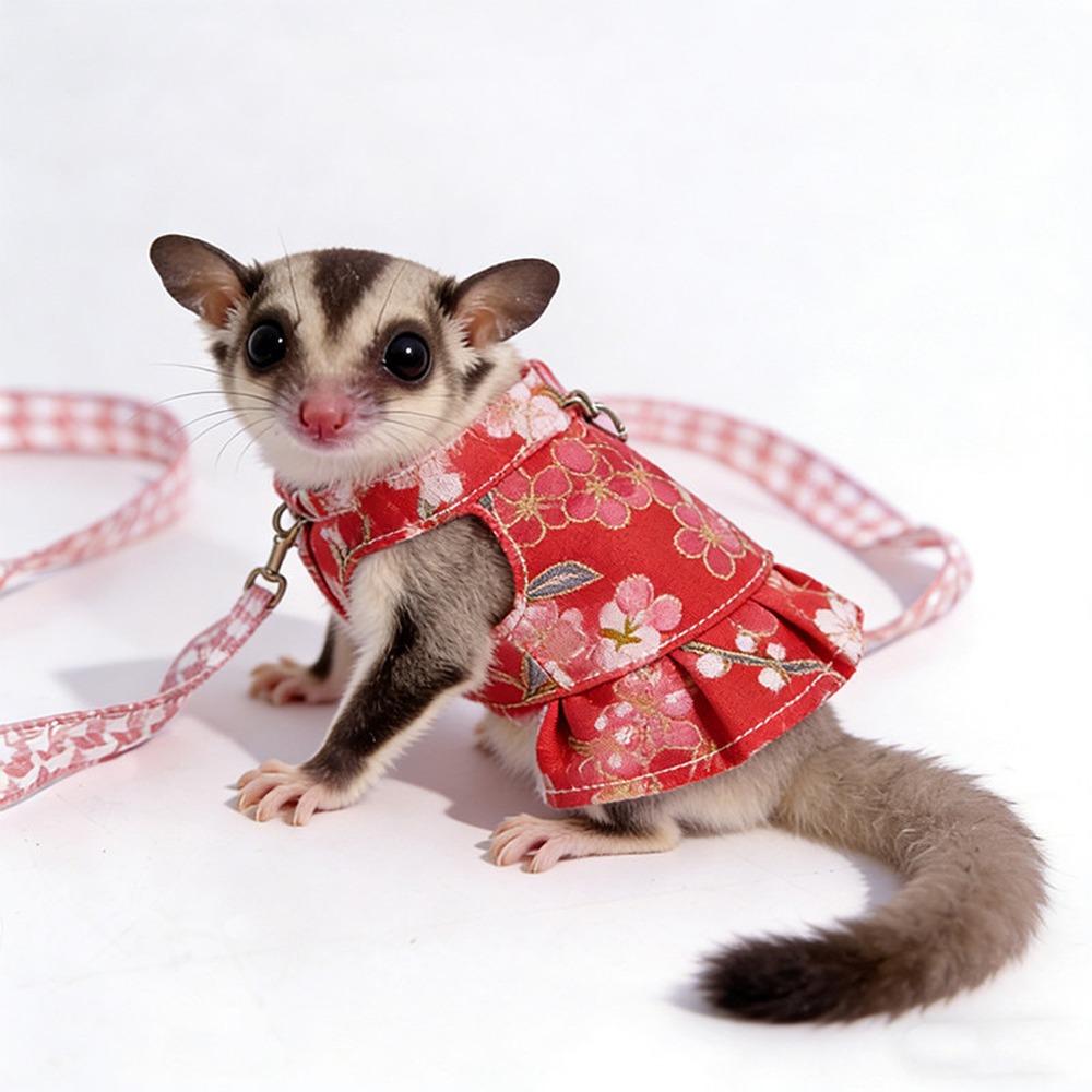 

Adjustable Ferret Harness Skirt Breathable Escape-Proof Guinea Pig Chest Strap with Strap Straps Flower Pattern Hamster Vest красный