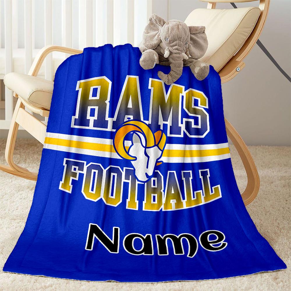 Rams Football Team Spirit Customize Text Blanket Throw Customizable Blanket Durable Comfort Throw For Seaside Bed Office Bedding
