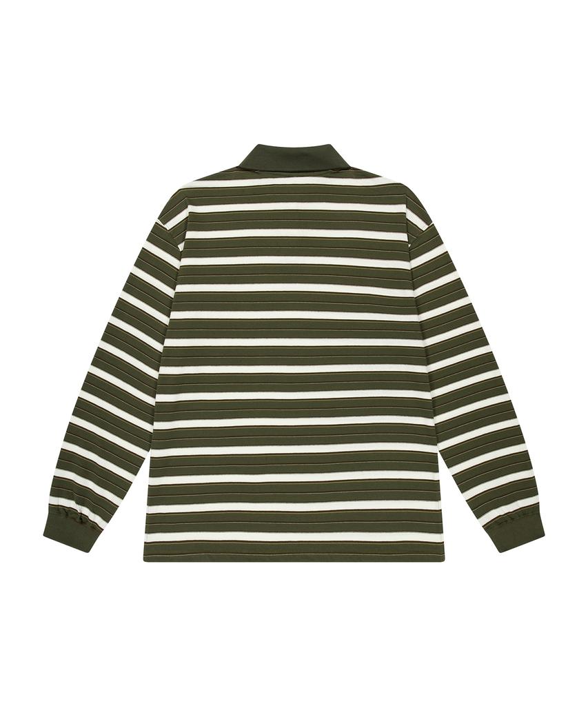 Saendeulig Stripe Overfit Collar T-Shirt_Khaki