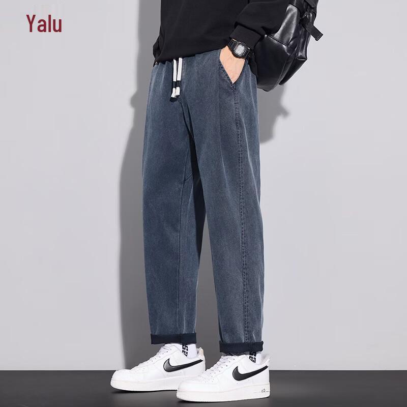 Men s Summer Tencel Blend Loose Straight Cropped Jeans XL