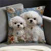 2D Bichon Frise Pillow Cover Cute Puppy Floral Print Cushion Case For Sofa Couch Cozy Pet Home Decor Dog Lover Gift