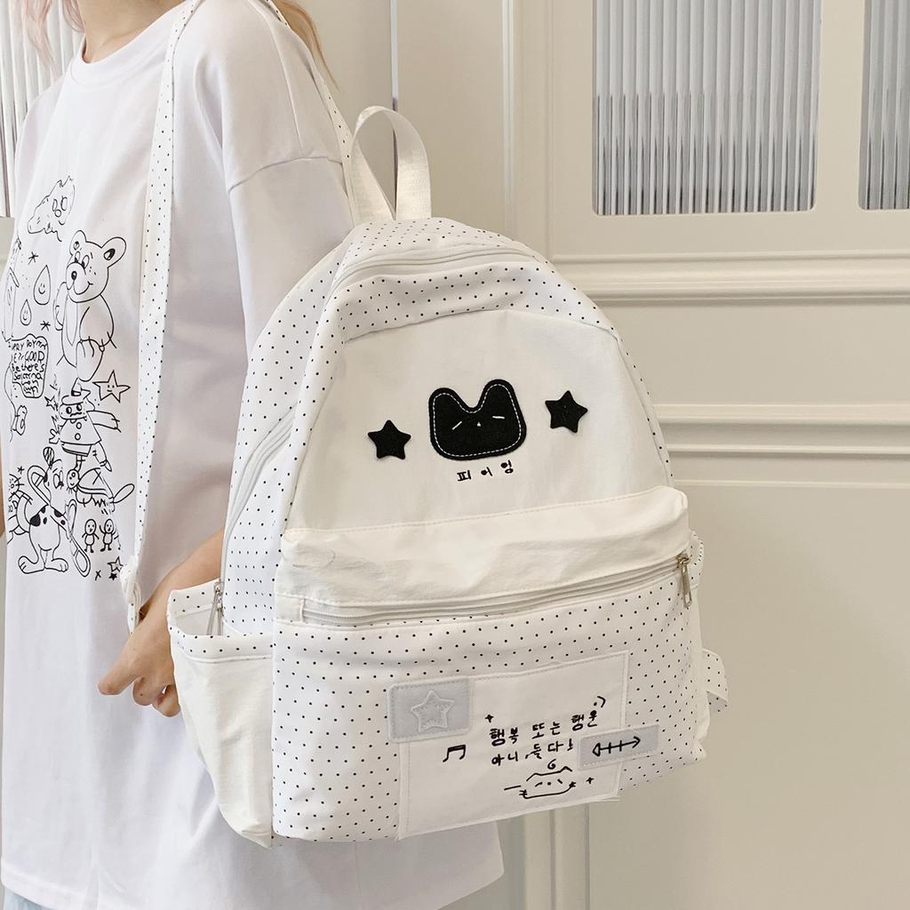 Korean Simple and Cute Sweet Polka Dot Backpack Women's High-value Campus Party Class Schoolbag Lightweight Versatile Backpack