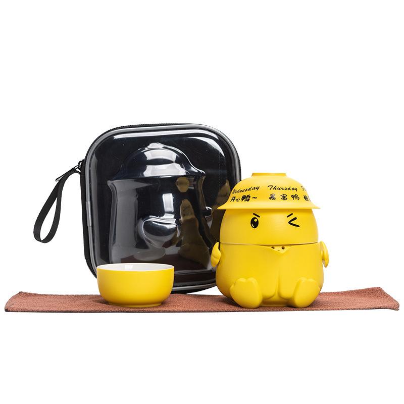 Come On Duck Creative Travel Tea Set, a Pot of Three Cups of Cartoons, Modern Outdoor Portable High-end Business Gifts, Souvenirs