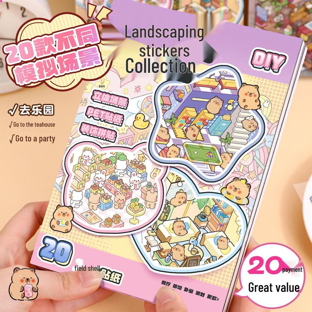 3D Cottage Landschaftsgestaltungs-Stickerbuch: Miniaturszenen für Kinder zur Dekompression und Collage