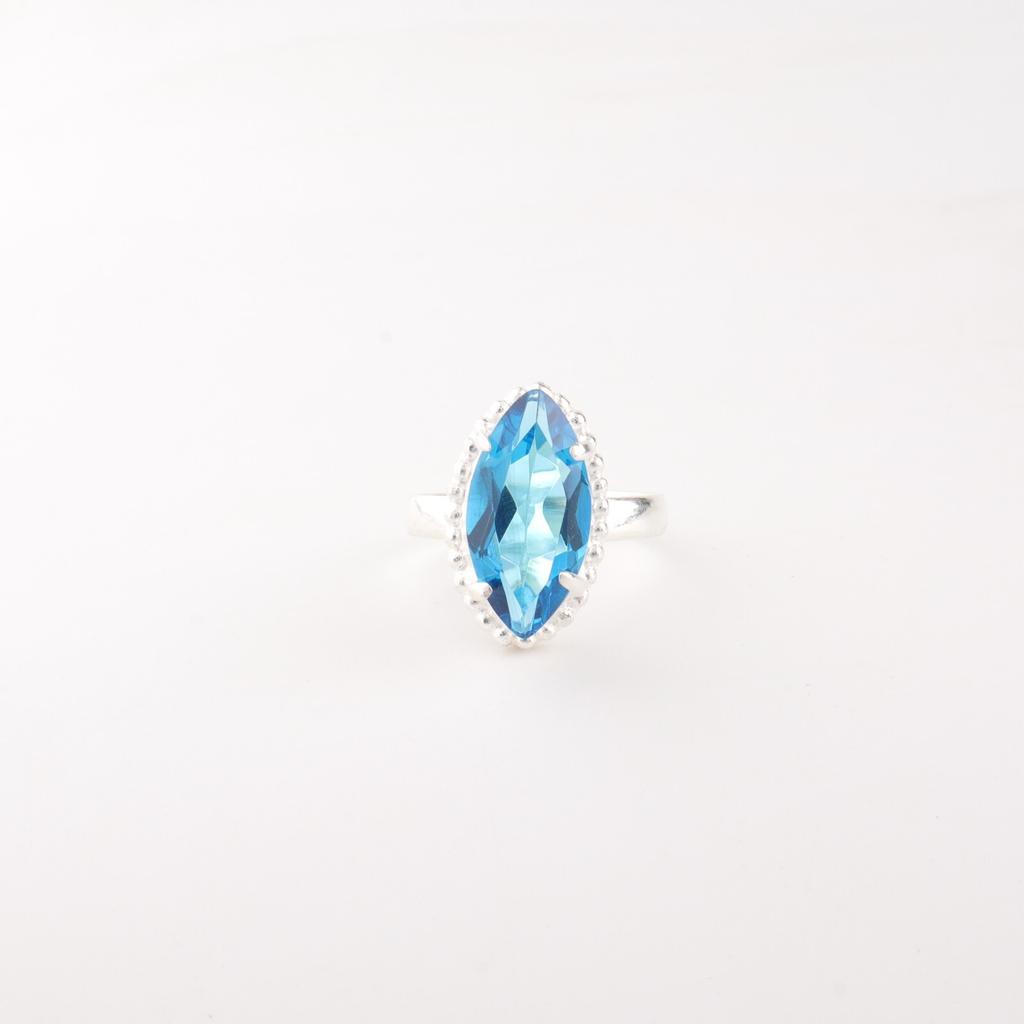 Swiss Blue Topaz Gemstone 925 Sterling Silver Jewelry Handmade Ring Gift For Her RR-64-1