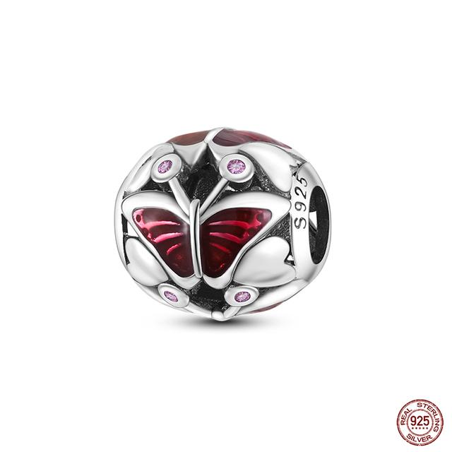 New 925 Sterling Silver Red Color Series Heart Shape Charms Beads Lucky Jewelry Gifts