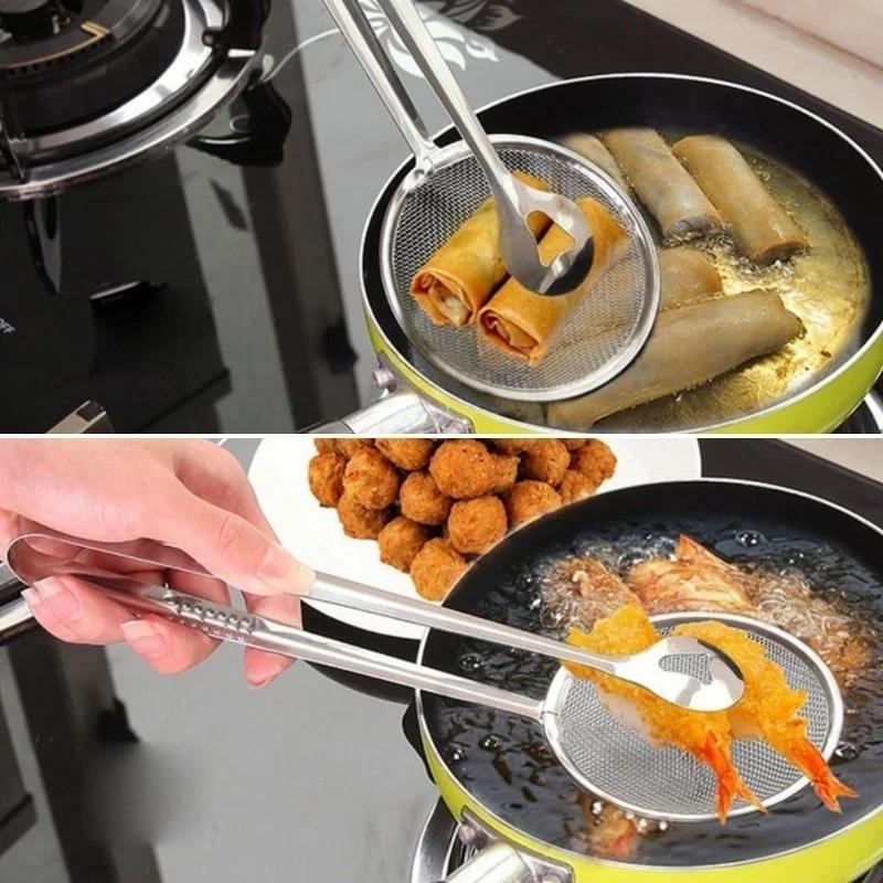 High Quality Creative Filter Spoon with Clip Multi-functional Stainless Steel Colander Oil-Frying Filter Fried Food Clip