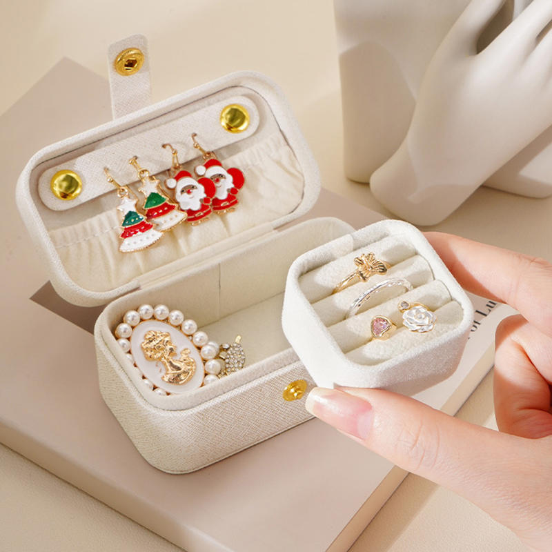 Simple PU Leather Jewelry Storage Box Mini Solid Color Jewelry Display Case Packing Portable Ring Necklace Case Girls