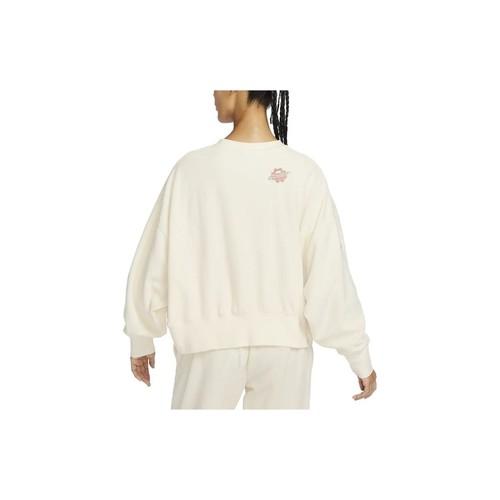 Nike Embroidered Logo Fleece Crewneck Sweatshirt for Women White