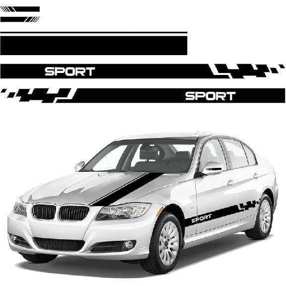 5PCS Car Hood Stripe Sticker, Vinyl Auto Body Side Rearview Mirror Decal, Sports Racing Stripe Graphic Decal Stickers, Universal Vehicle Exterior DIY Black, 5pcs