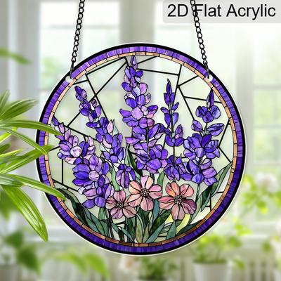 Acryl Lavendelblüte Sonnenfänger Glasmalerei-Effekt Fensterhänge-Ornament Floral-Geschenk für Zuhause