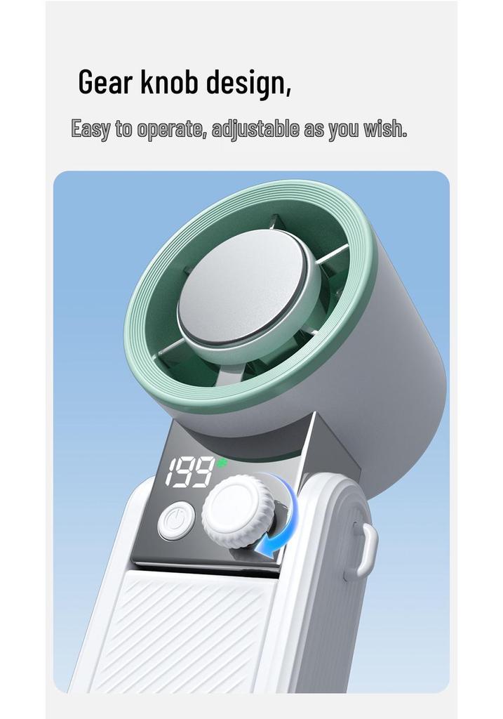 Portable Handheld Cooling Fan with Digital Display, Long Battery Life, USB Rechargeable, Foldable Design for Outdoor Use