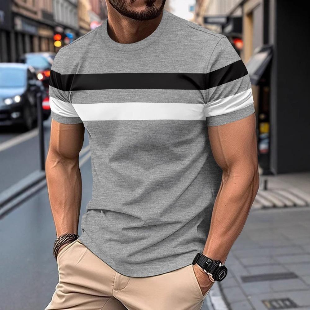 Summer Men's Round-neck Short-sleeved Patchwork Color-blocking Fashionable and Breathable Casual Top Short-sleeved T-shirt