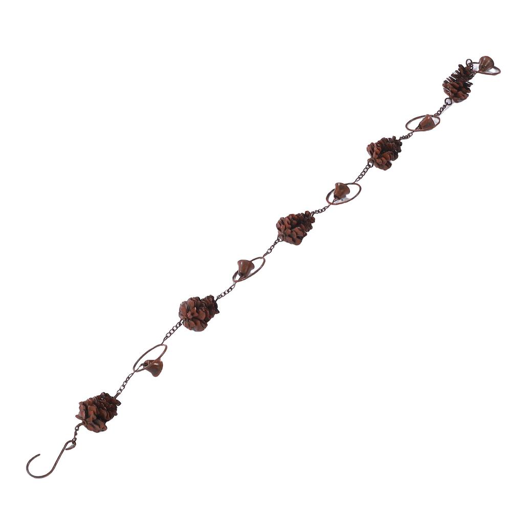 Rain Chain Pine High Efficiency Iron Decorative Rain Catcher Chain with 5 Pine Cones and 5 Bells for Yard Garden