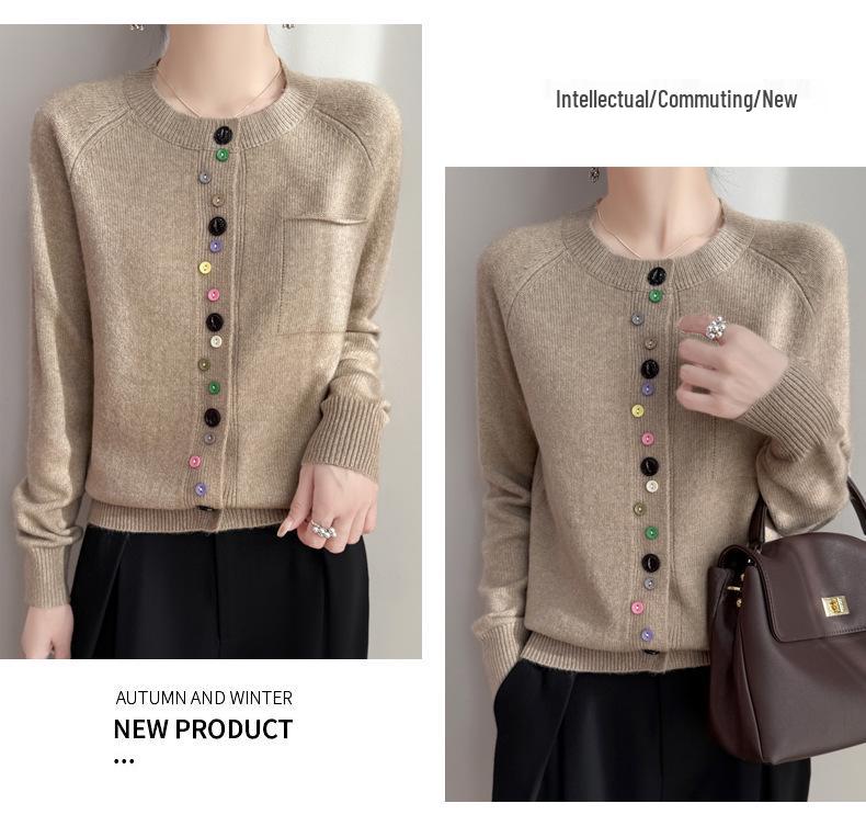 Colorful Button Cardigan: Spring Fashion, Versatile Round Neck, Long Sleeve Knit for Women