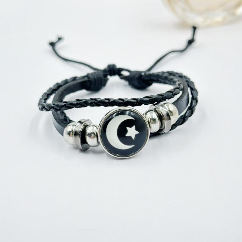 Luminous Sun & Moon Time Gem Unisex Vintage Leather & Beaded Bracelet
