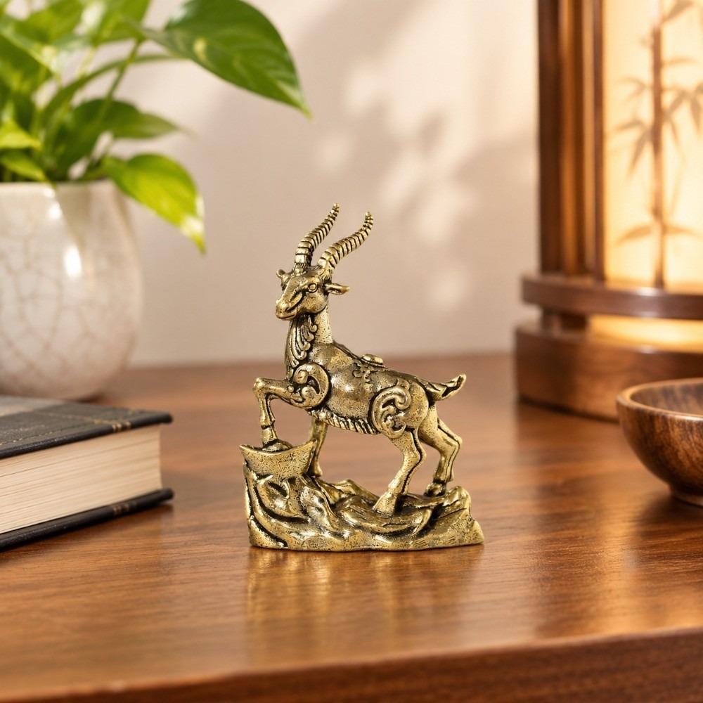 Vintage Coins Goat Statue Wealth Fortune Blessing Fengshui Goat Ornaments Copper Lucky Mascot Year of Sheep Ornaments Desktop