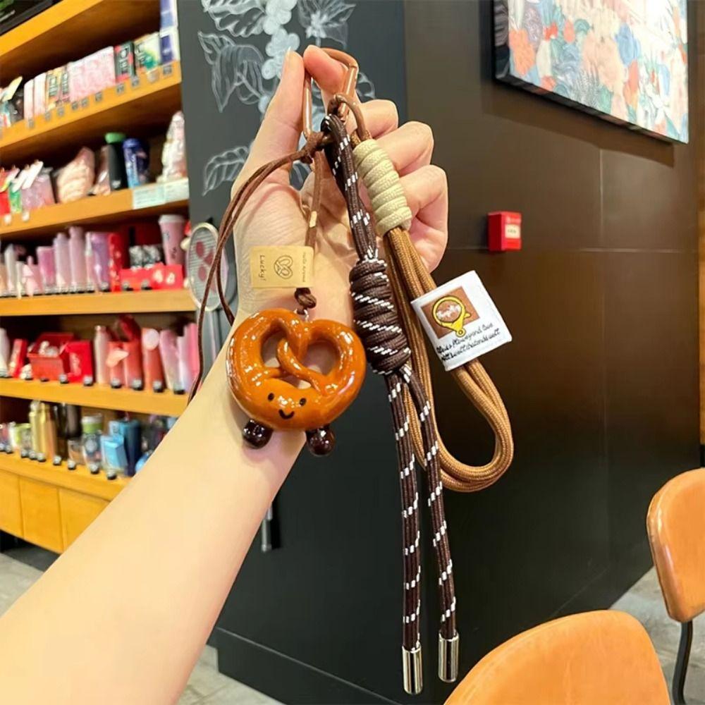 Braided Rope Alkali Water Bread Bag Pendant Handmade Imitation Bread Cartoon Hanging Ornament Student Schoolbag Hangings