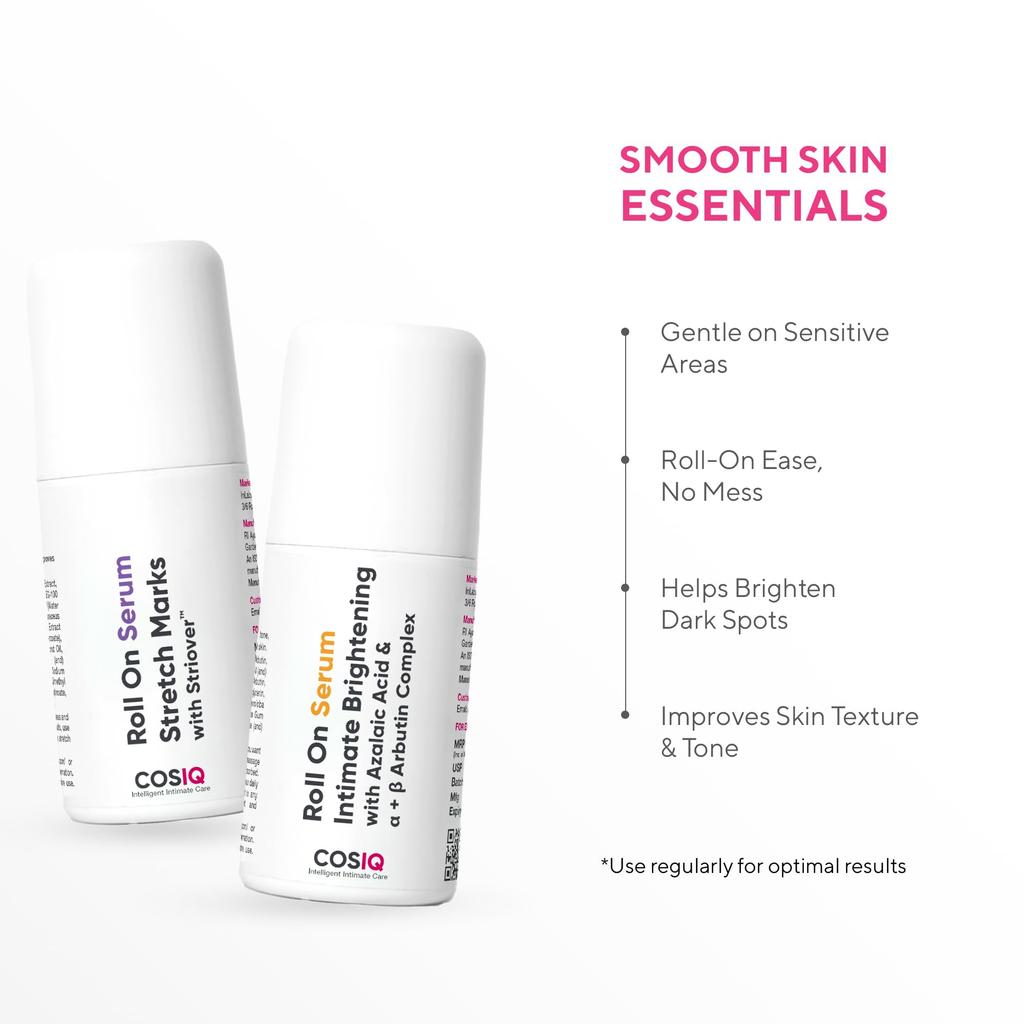 Cos-IQ Roll-On Serum Set, Stretch Marks Removal and Intimate Brightening, 40ml Each, Pack of 2