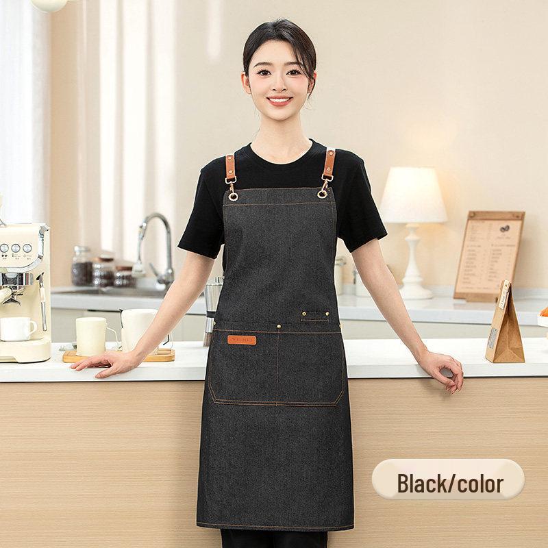 

Waterproof Denim Apron for Coffee Shop & Supermarket with Logo Printing - New Style, Oil-Proof Catering Wear