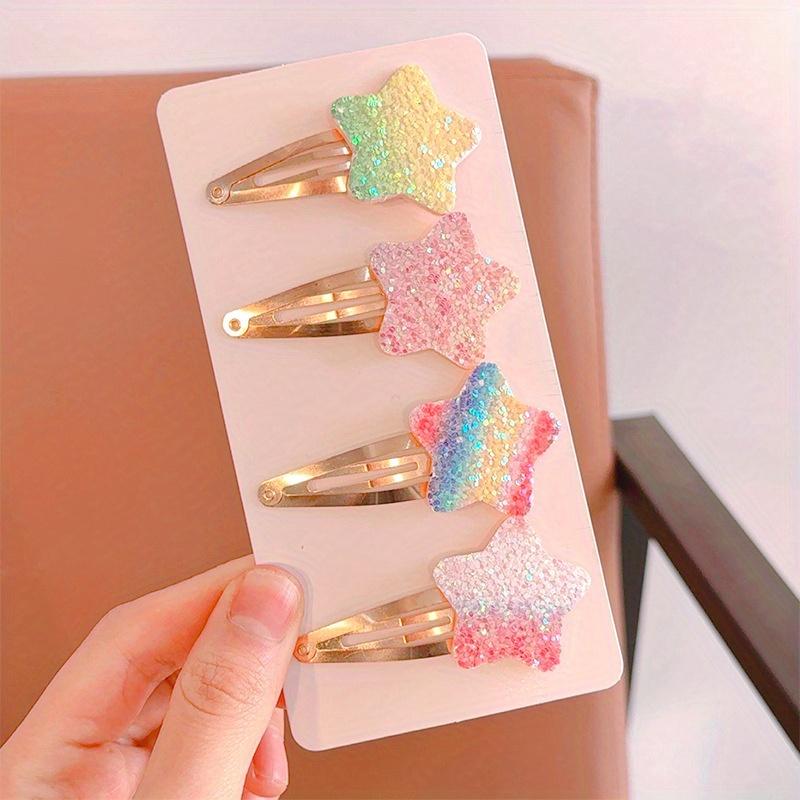 

4 шт. Радужные заколки для волос в виде цветка и заколки для челки, милая мультяшная серия, прочные и не вредящие волосам