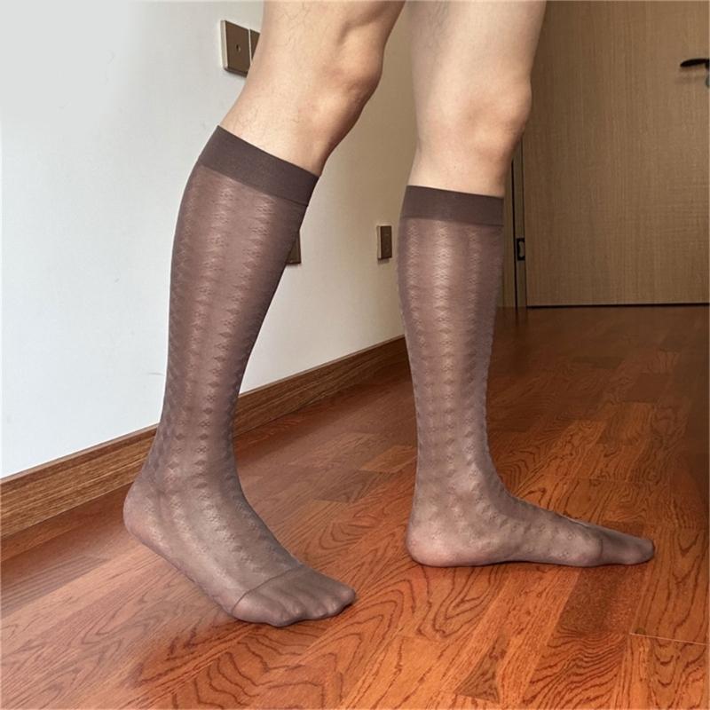 Men Thin Business Dress Socks Stretchy Nylon Sheer Knee Highs Dress Socks Over the Calf Dress Socks Sheer Casual Socks
