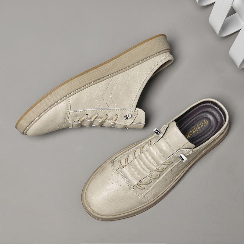 Men's shoes 2025 summer new trend white semi-slip casual shoes men's lazy people are versatile and pedal heel trendy shoes
