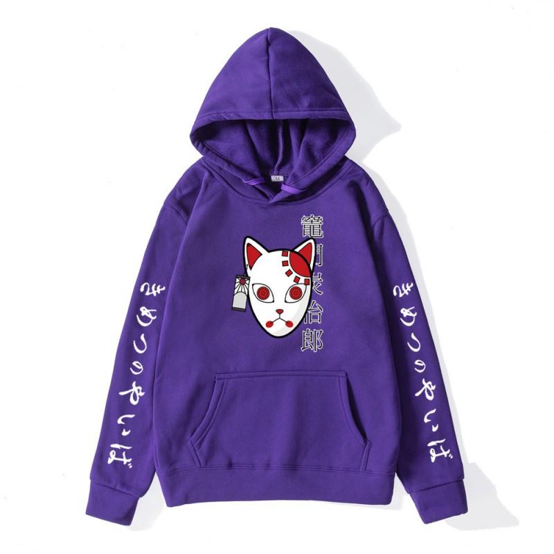 Mens Anime Hoodie Inspired By Demon Slayer Kamado Tanjirou Print Loose Fit Cotton Blend Winter Casual Sweatshirt