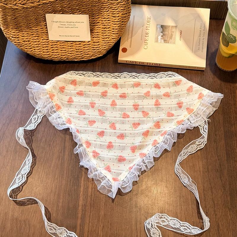 Triangle Headscarf With Lace Trim 3-in-1 Pastoral Belt Women Floral Scarf Daily Versatile Hair Accessory