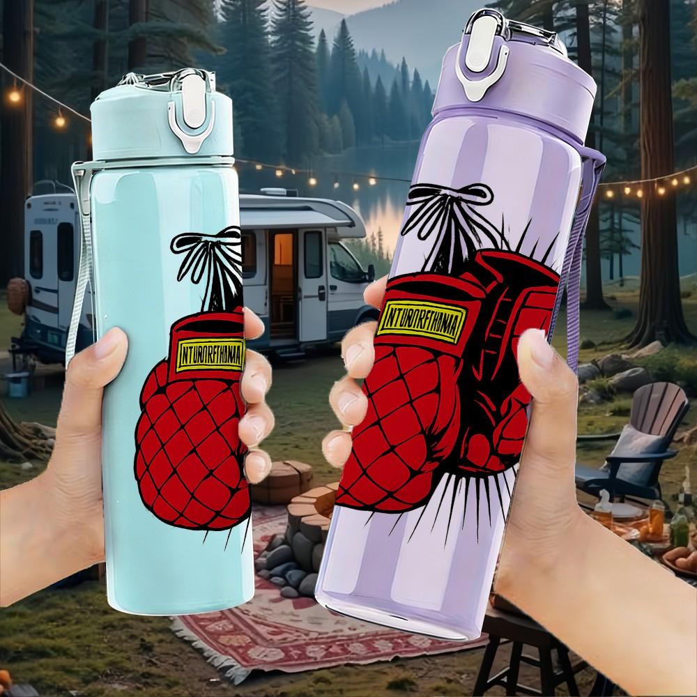 1PC Boxing Glove Art Print 750ml Color Plastic Sports Water Bottle Leakproof Flip Straw Lid Suitable for Sports Office Home Use